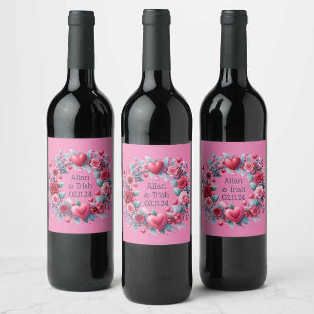 Graceful Watercolor Wreath Frame Your Touch Wine Label (Bottles)