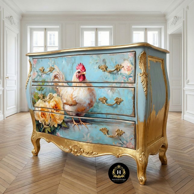 Graceful White Chicken Yellow Blooms Decoupage Tissue Paper (Creator Uploaded)