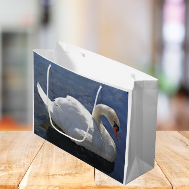 Graceful White Swan on Lake Photo Large Gift Bag (In Situ)