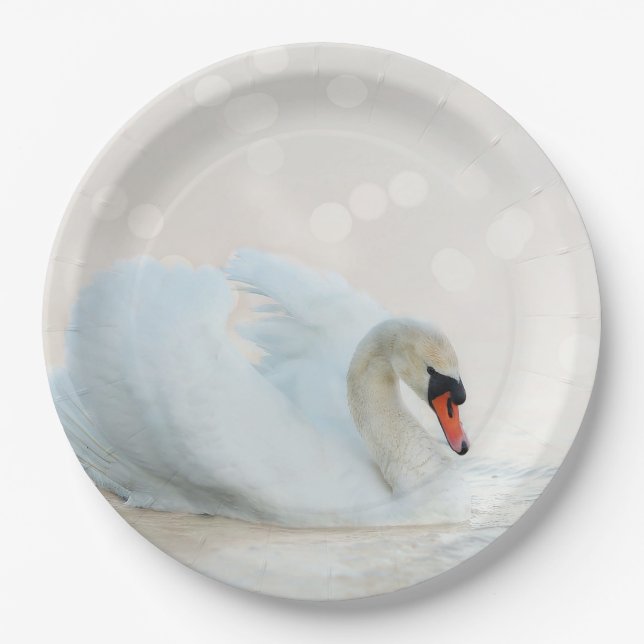 Graceful white swan paper plate (Front)