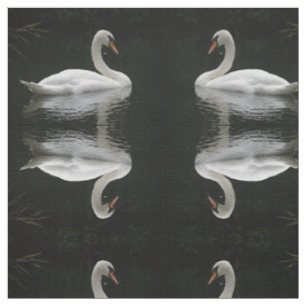 Graceful White Swan Patterned Animal Fabric