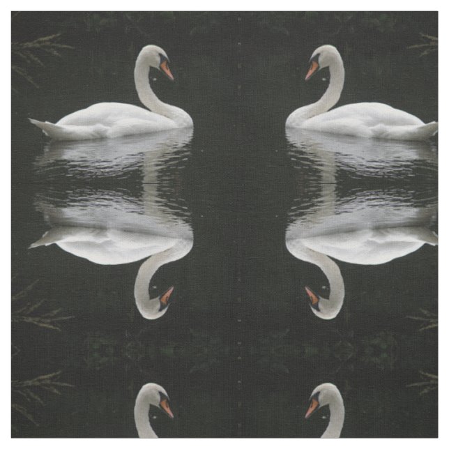 Graceful White Swan Patterned Animal Fabric (Swatch)