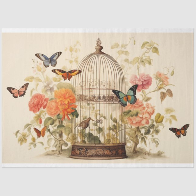 Graceful Wings: Birdcage Decoupage Tissue Paper (Front)