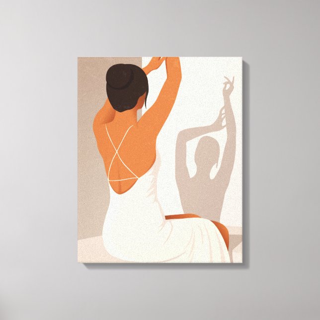 Graceful woman in white dress, neutral pastel  canvas print (Front)