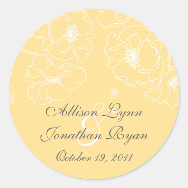 Graceful Yellow Poppy Flora Wedding Square Sticker (Front)
