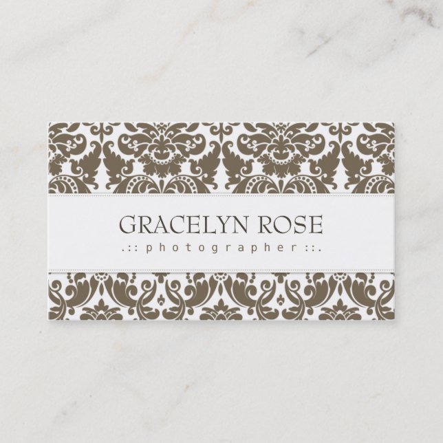 Gracelyn Brown Damask Chic Business Card (Front)