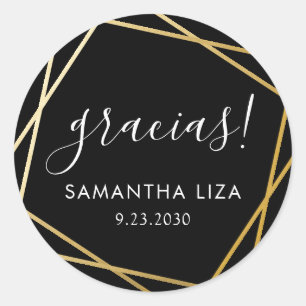 Gracias Black Gold Geometric Modern Favour Classic Round Sticker
