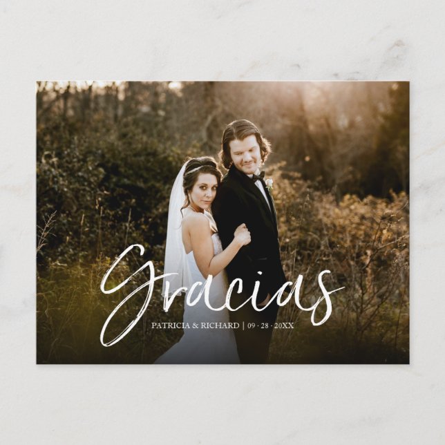 Gracias Chic Script Wedding Thank You Photo Postcard (Front)