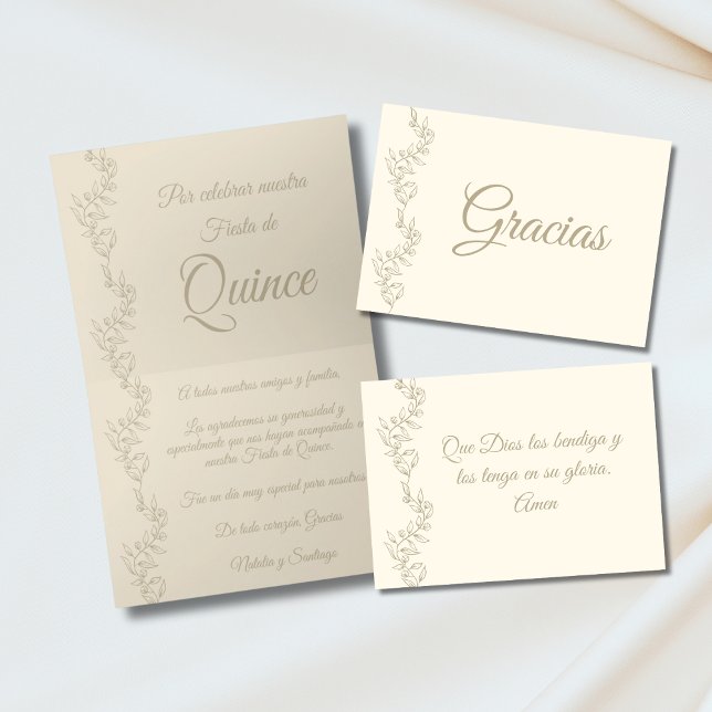 Gracias Elegant Champagne Fiesta De Quince Spanish Thank You Card (Creator Uploaded)