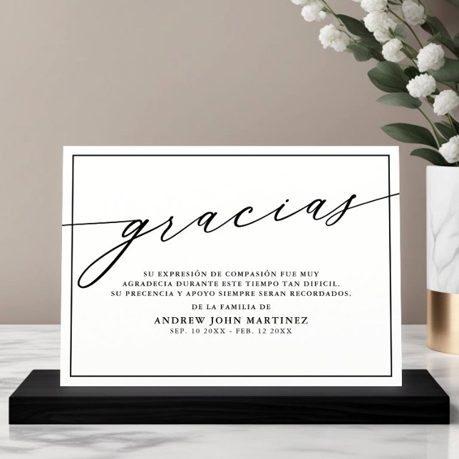 Gracias Modern Photo Spanish Funeral Thank You Card (Creator Uploaded)