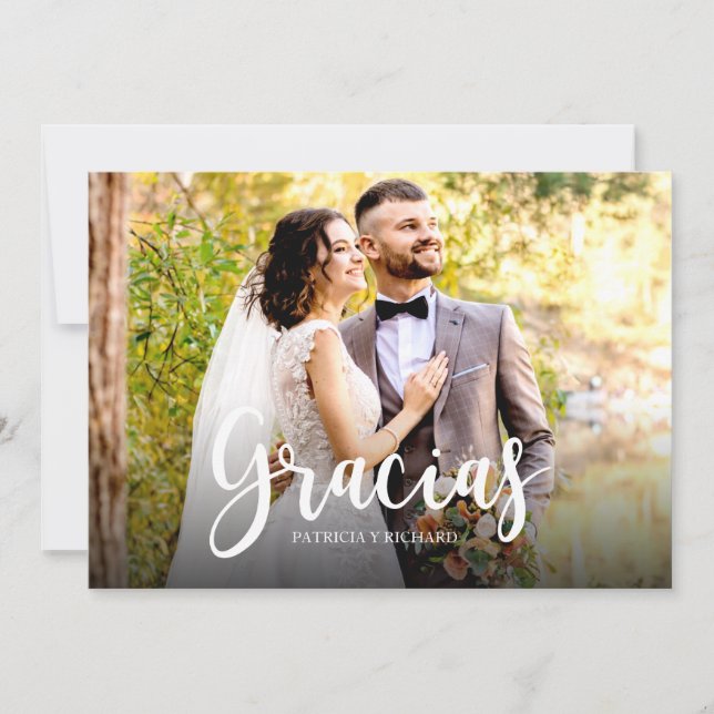 Gracias Photo Elegant Wedding Spanish Thank You Card (Front)