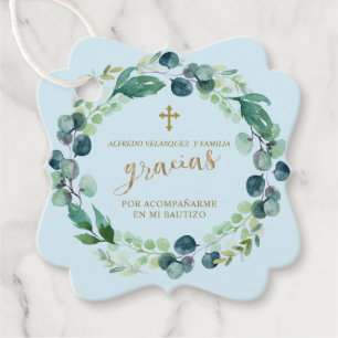 Gracias Pink Blush Floral Gold Cross Bautizo Favour Tags