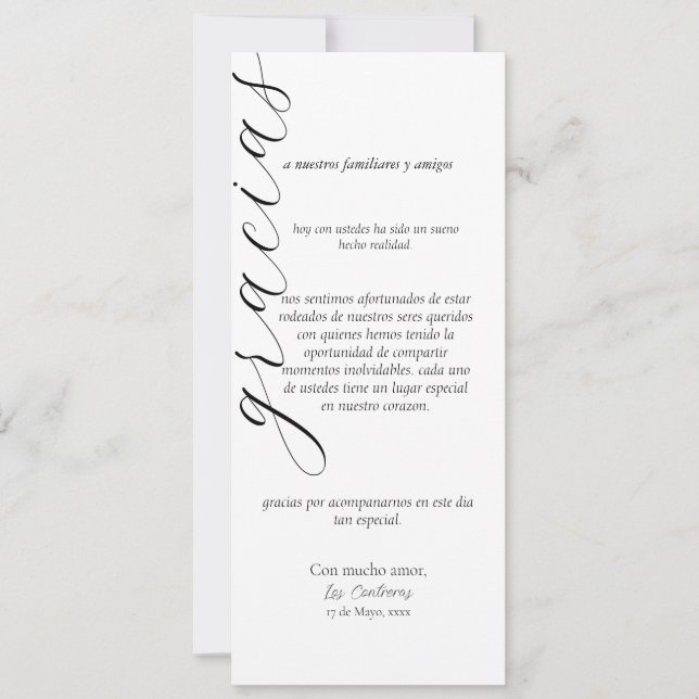 gracias placement card in spanish (Front)