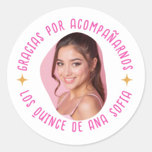 Gracias por acompañarnos 15 quinceañera con foto classic round sticker