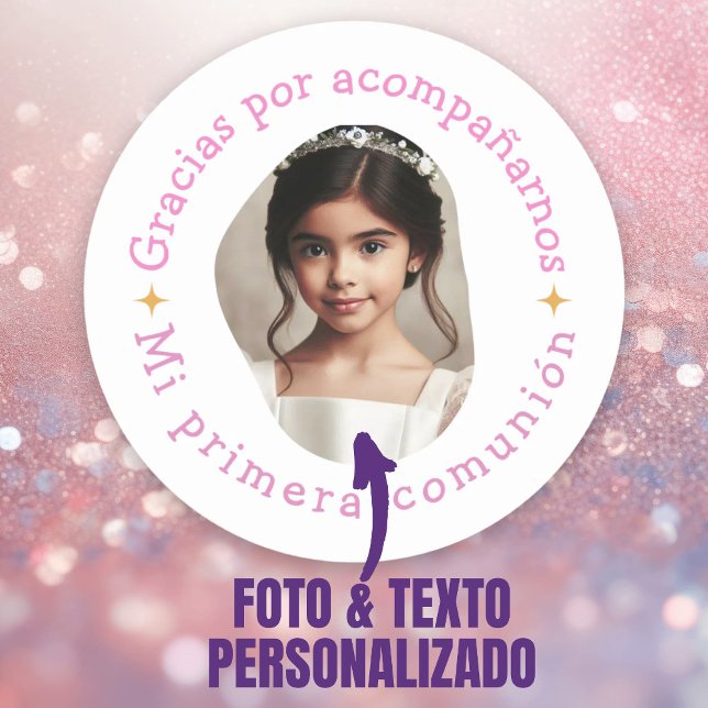 Gracias por acompañarnos mi primera comunión foto classic round sticker (Gracias por acompañarnos mi primera comunión foto classic round sticker.)