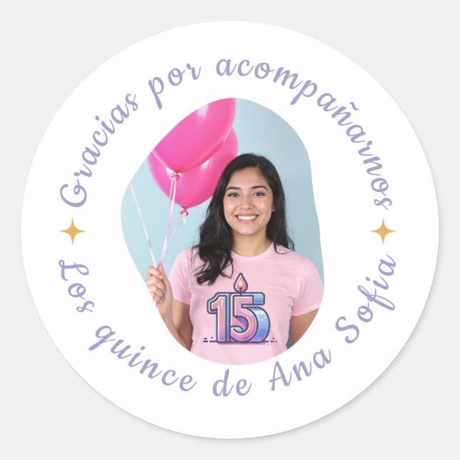 Gracias por acompañarnos quinceañera con foto classic round sticker (Front)