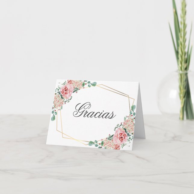 GRACIAS por venir Pink Spanish Quinceañera Quince Thank You Card (Front)