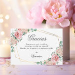 GRACIAS por venir Pink Spanish Quinceañera Quince Thank You Card<br><div class="desc">Gorgeous elegant Quinceañera (Mis Quince Años) watercolor floral GRACIAS por venir  thank you cards. Blush pink roses with greenery and faux gold frame. Faux glitter gown dress in pink. Editable template - easy to add your text - Spanish wording. Perfect for girl's 15th birthday party.</div>