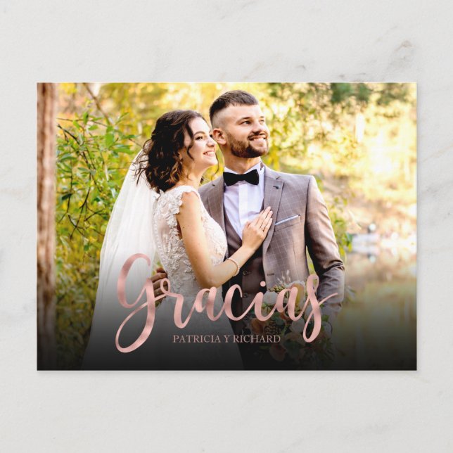 Gracias Rose Gold Photo Wedding Spanish Thank You Postcard (Front)