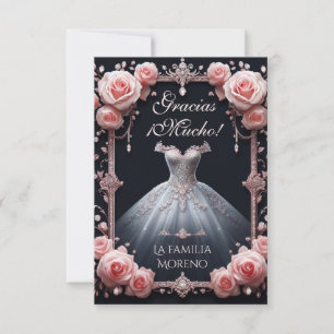 Gracias Spanish Quinceañera Rose Thank You Card