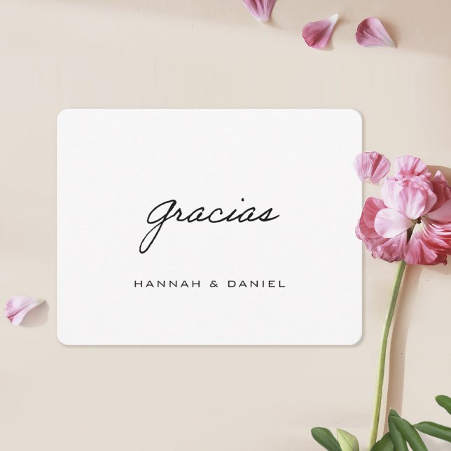Gracias Spanish Simple Black Script Wedding Thank You Card (Creator Uploaded)