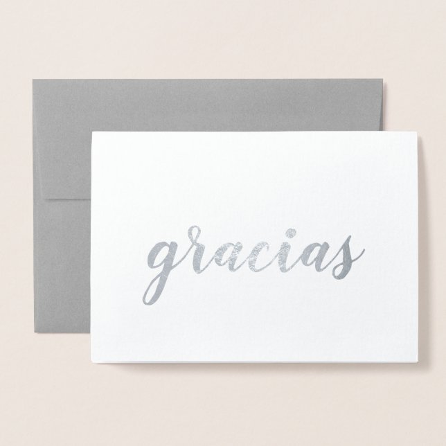 Gracias Spanish Thank You Brush Script Silver Foil Card (Front With Envelope)