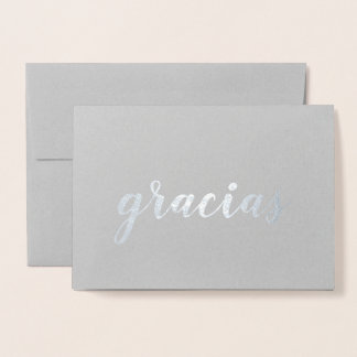 Gracias Spanish Thank You Brush Script Silver Foil Card