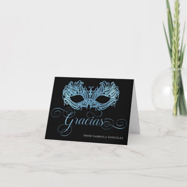 Gracias Sparkling Blue Quinceanera Thank You Card (Front)