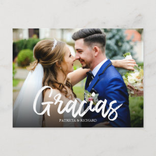 Gracias Stylish Script Wedding Thank You Photo Postcard