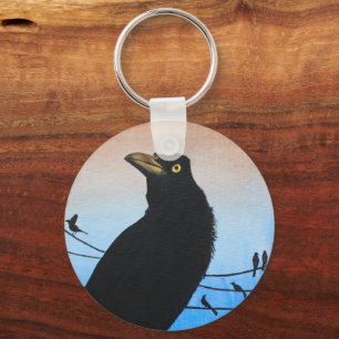 Grackle Austin Texas Bird Nature Wildlife Painting Key Ring