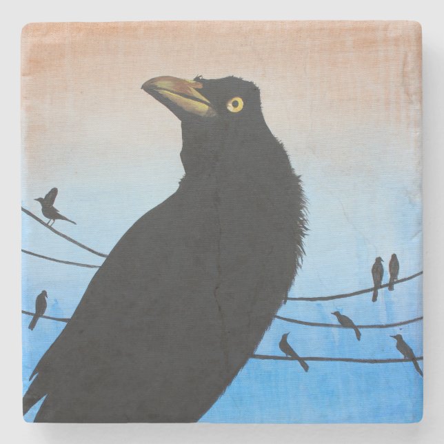 Grackle Austin Texas Bird Nature Wildlife Painting Stone Coaster (Front)