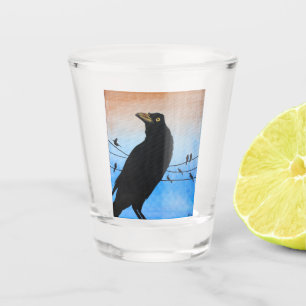 Grackle Austin Texas Black Bird Wildlife Painting Shot Glass