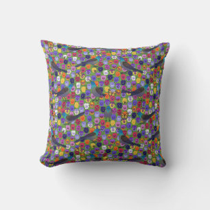 grackles and pansies cushion