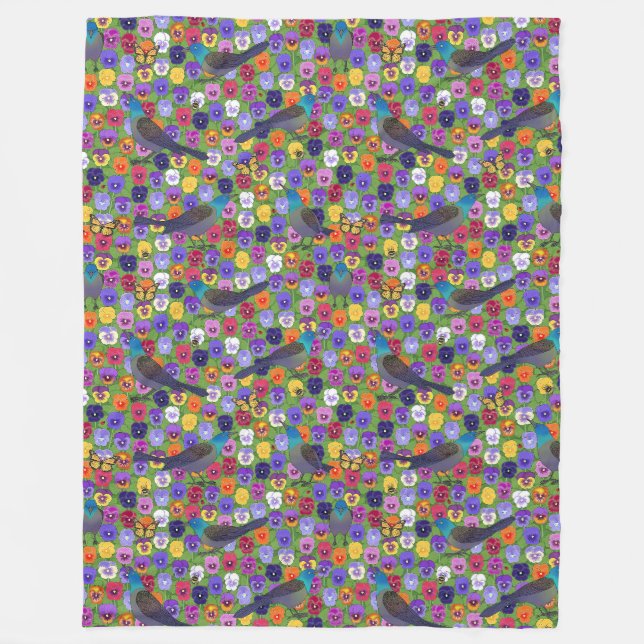 grackles and pansies fleece blanket (Front)
