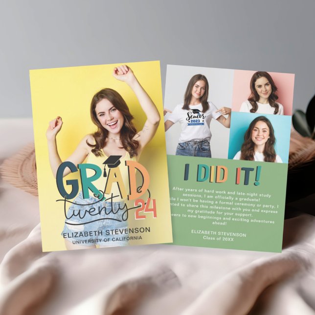 Grad 2023 retro colourful graduation party 4 photo invitation (Creator Uploaded)