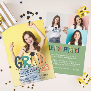 Grad 2023 retro colourful graduation party 4 photo invitation