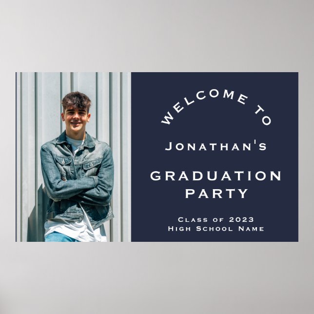 Grad 2024 Male Photo Navy Welcome Graduation Party Poster (Front)
