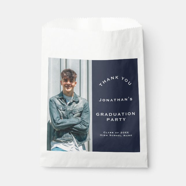 Grad 2024 Photo Graduation Party Navy Thank You Favour Bags (Front)