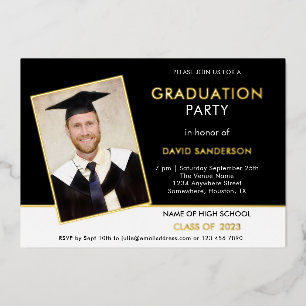Grad 2025 Graduation Party Photo Black White Gold