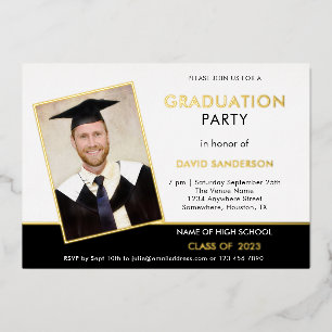 Grad 2025 Graduation Party Photo White Black Gold