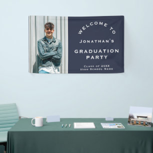 Grad 2025 Male Photo Navy Welcome Graduation Party Banner
