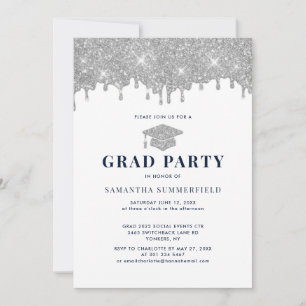 Grad 2026 Navy Silver Glitter Graduation Party Invitation