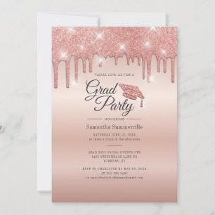 Grad 2026 Rose Gold Glitter Graduation Party Invitation