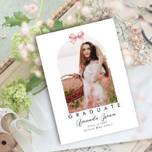 Grad Announcement 2025 Pink Bow Coquette Elegant 