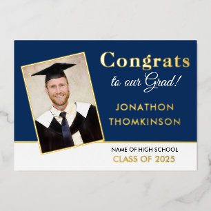 Grad Announcement Gold Foil Photo Navy White
