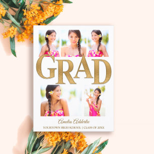 Grad Announcement Invitation White Gold 6 Photo