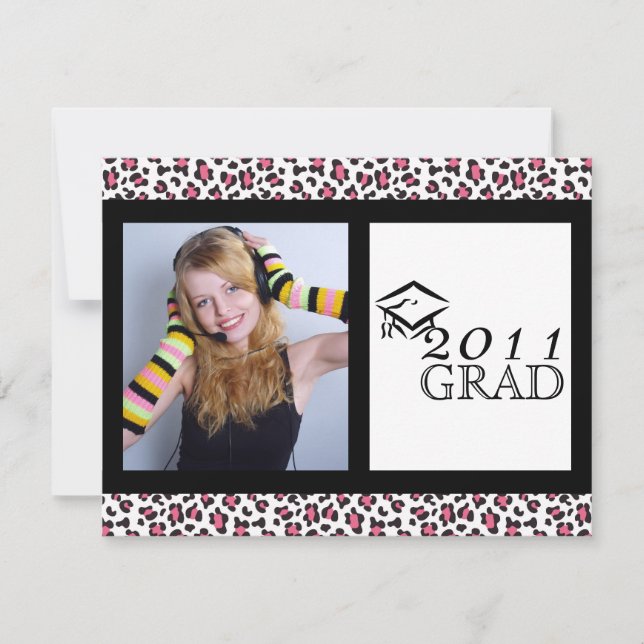 Grad Announcement - Pink & Black Leopard Print (Front)