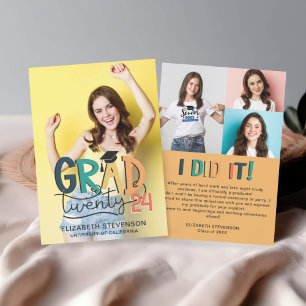 Grad any year retro graduation party 4 photo invitation