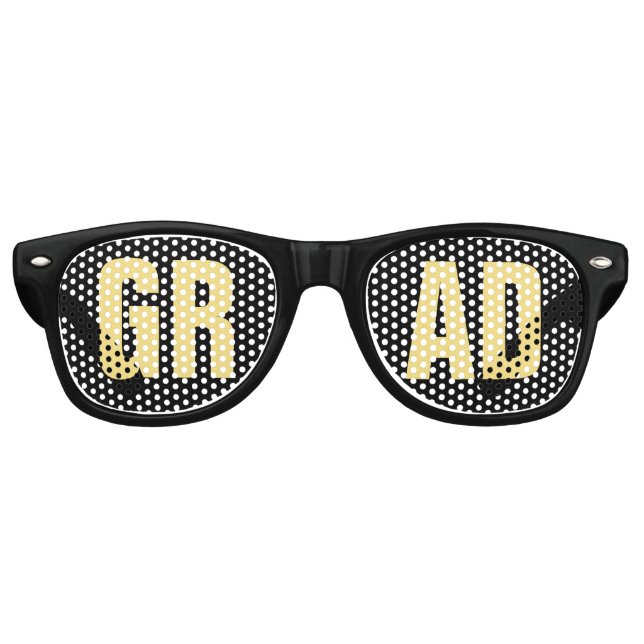 'GRAD' Black and Gold Graduation Party Retro Sunglasses (Front)