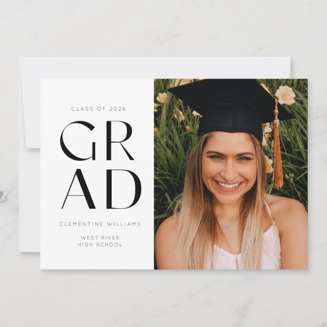 Grad Block Modern Photo Graduation Invitation (Front)